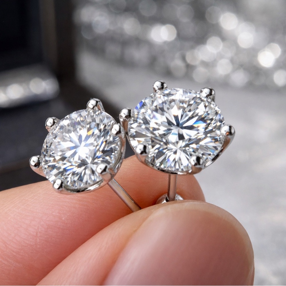 Moissanite stud earrings screw back silver short post EM017-2ct-9mm[Sale]